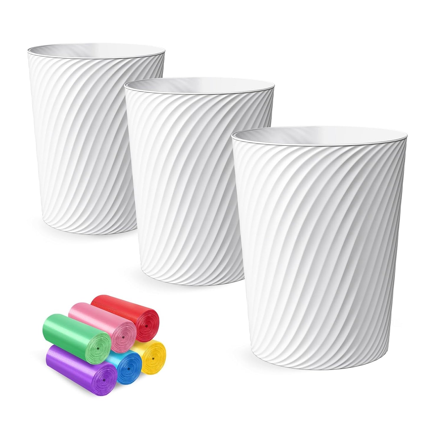 Small Trash Can 3 Pack 1.8 Gallons, Bathroom Trash Can & Garbage Can with 6 Trash Bags, Bedroom Trash Bin & Waste Basket for Office, Bedroom, Living Room, Kitchen, Compact Space