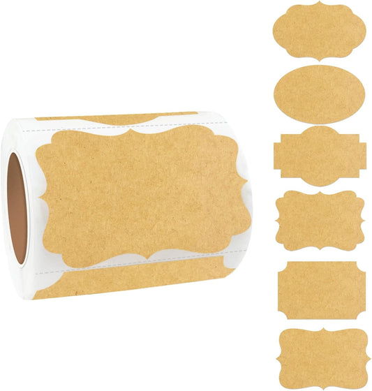 Kraft Labels Stickers, 250 PCS 3" x 2" Fancy Shape Stickers Labels for Storage Box or Food Jars Holiday Present Stickers Christmas Gift Tags Stickers