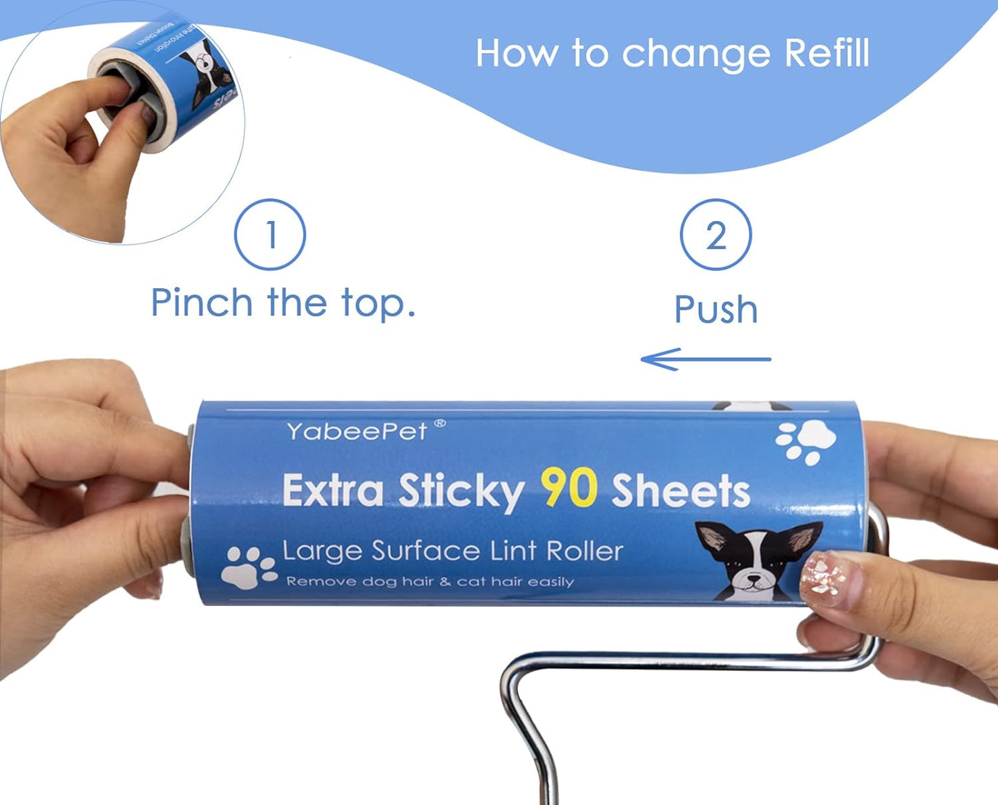 Extra Sticky Large Surface Lint Roller, 6.3'' Giant Lint Roller for Pet Hair, Lint Remover Roller for Cat Hair, Clothes, Furniture (1 Handle + 270 Sheets)