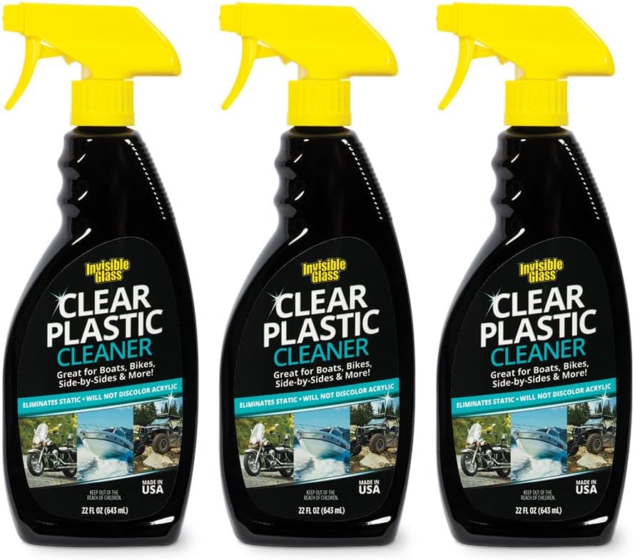 Invisible Glass 92084-3PK Clear Plastic Cleaner for Cars, Motorcycles, RVs, Boats, Helmet Visors, Golf Carts, Acrylic and Vinyl Windows, Streak-Free, Haze-Free, Removes Static, 22 Fl Oz, Pack of 3