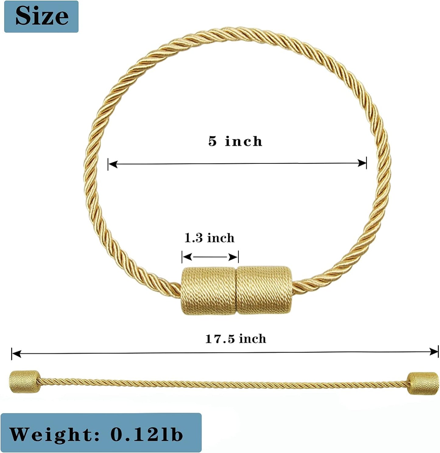 4 Pack Gold Strong Magnetic Curtain Tiebacks Outdoor Elegant Decorative Tie Backs Modern Rope Tiebacks for Drapes Window Curtain Holdbacks for Draperies