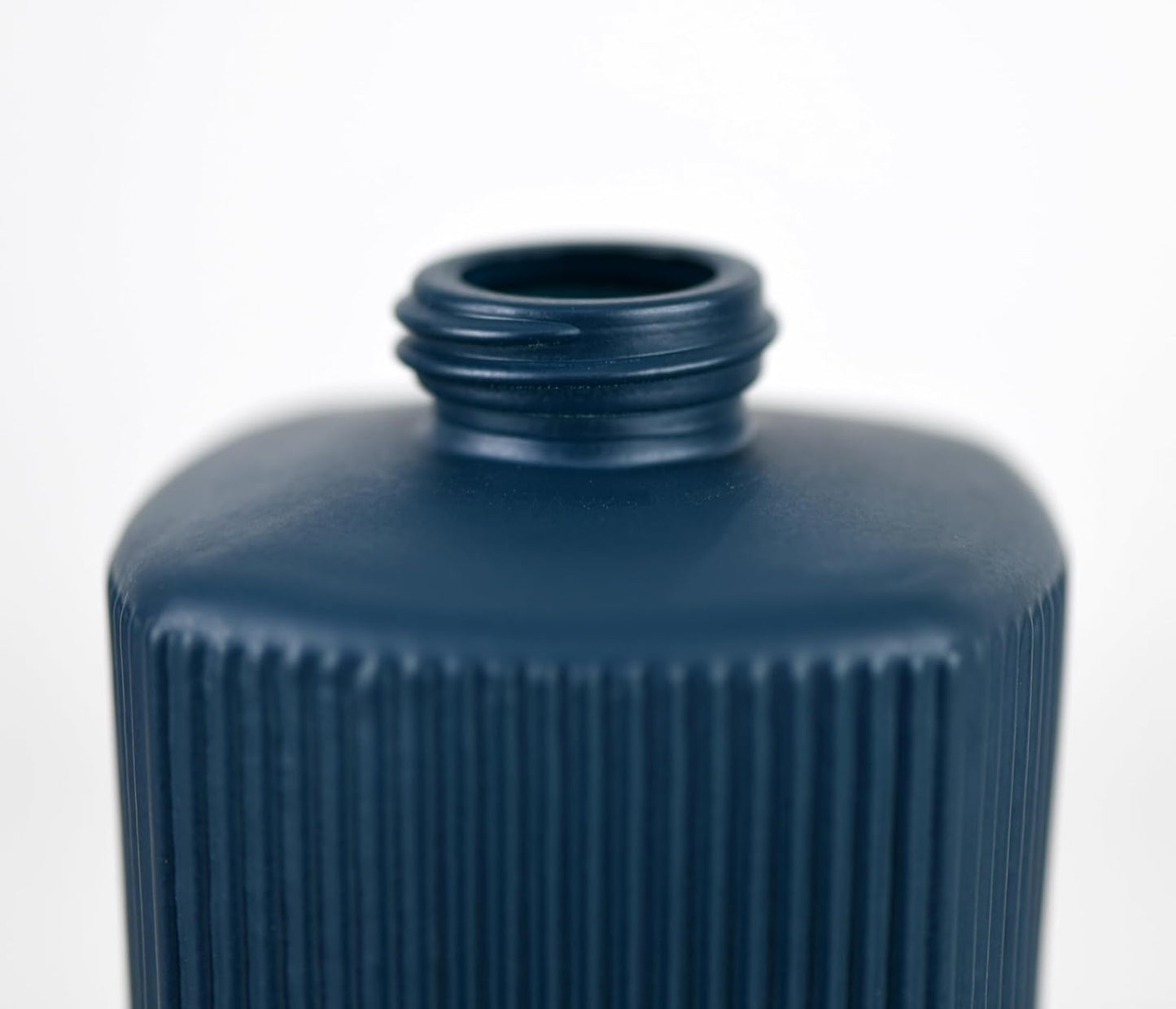 12 oz Glass Soap Dispenser with Vertical Stripe with Black Plastic Rustproof Pump, Small Refillable Soap Dispenser for Kitchen and Bathroom (Dark Blue)