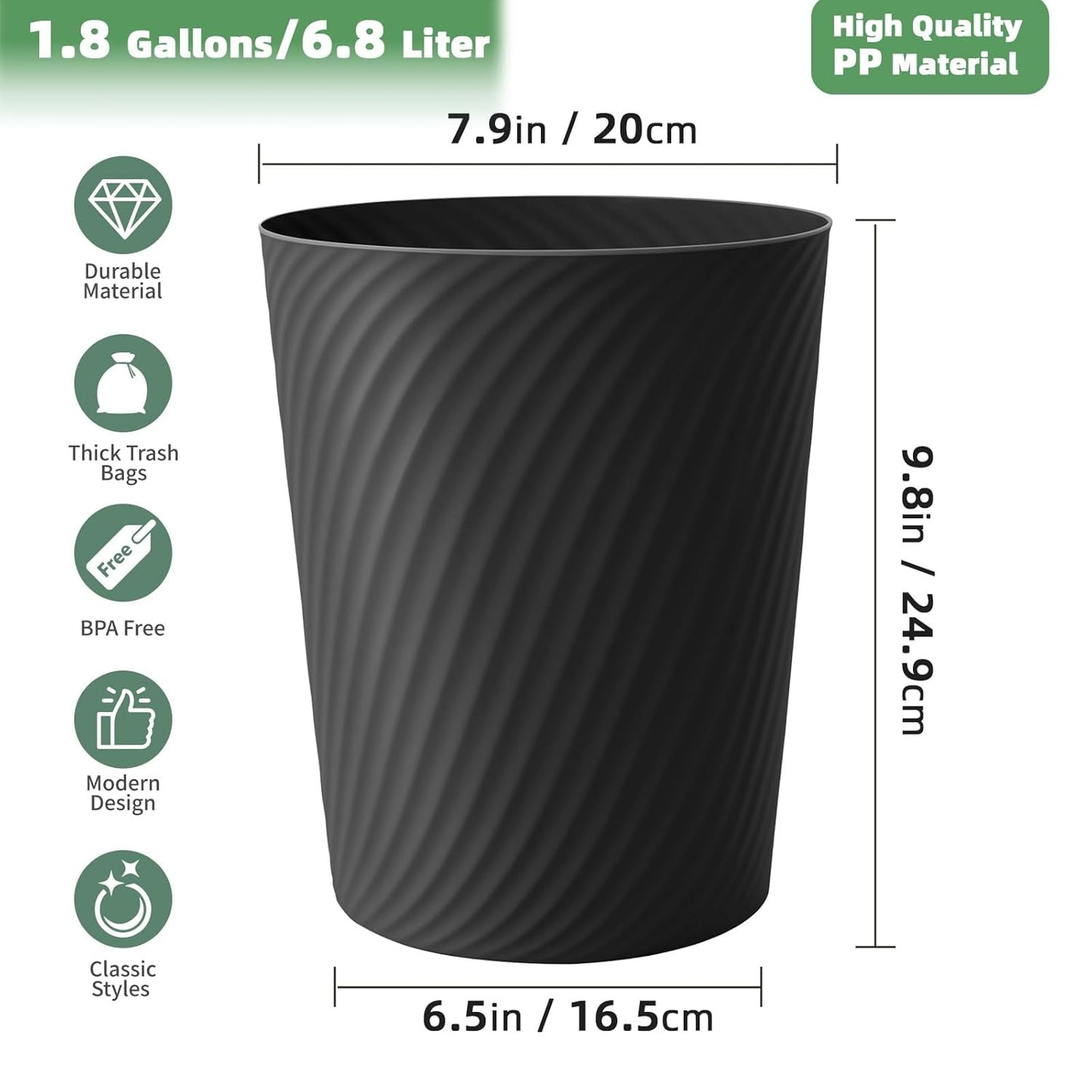 Small Trash Can 3 Pack 1.8 Gallons, Bathroom Trash Can & Garbage Can with 6 Trash Bags, Bedroom Trash Bin & Waste Basket for Office, Bedroom, Living Room, Kitchen, Compact Space
