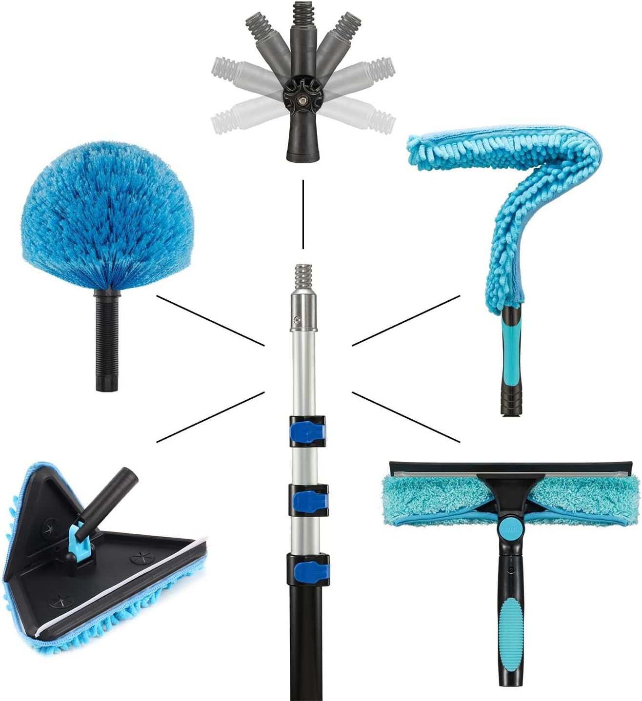 25 Feet High Ceilings Baseboard Wall Cleaner Mop with 18 Ft Extension Pole, Cobweb Duster, Window Cleaning Squeegee Kit (18ft)