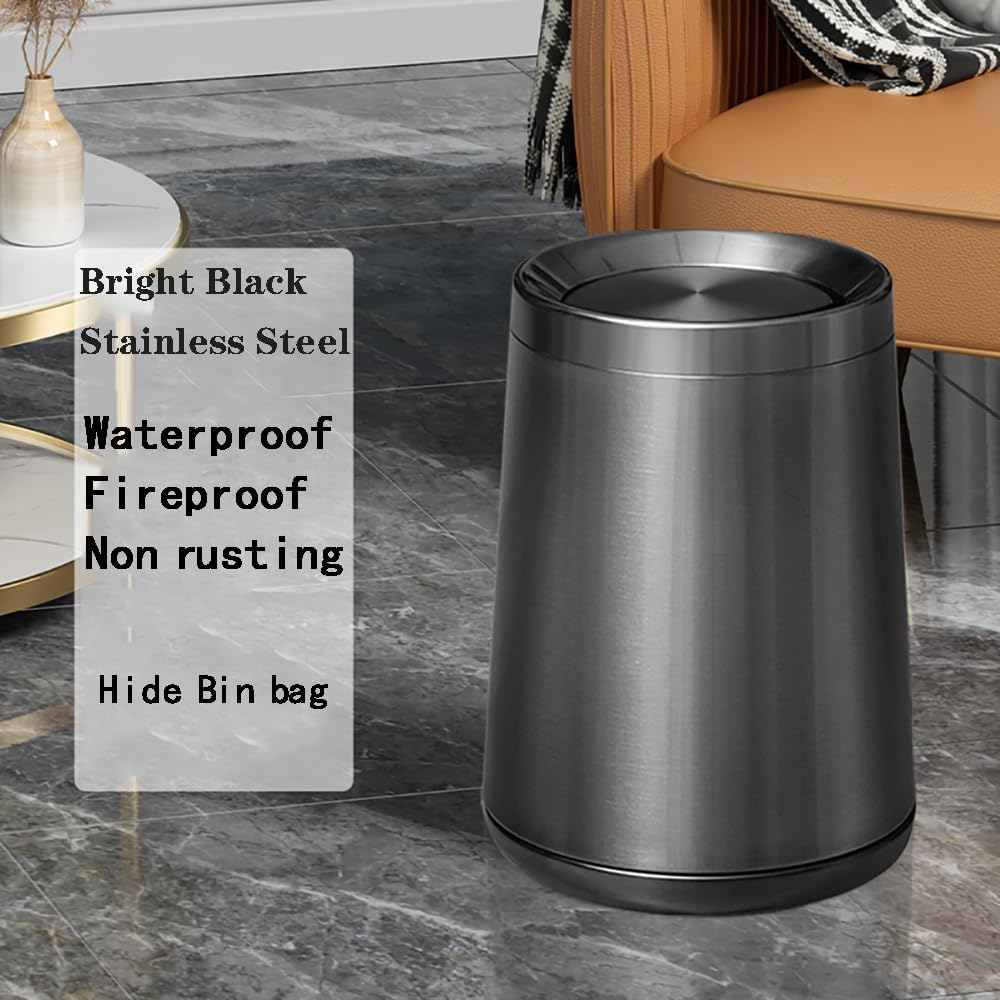 10 L/2.6Gallen,Swing Lid Trash Can,Brushed Stainless Steel Garbage Can with Flipping Lid,for Bathroom, Kitchen,Living Room,Bedroom,Hotel (Black Gold)