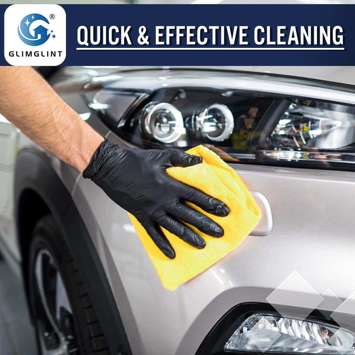 GLIMGLINT Microfiber Cleaning Cloth, 150 Pack Cleaning Rags, Cleaning Towels with 3 Color Assorted, Shop Towels 14"X12"(Yellow/White/Blue)