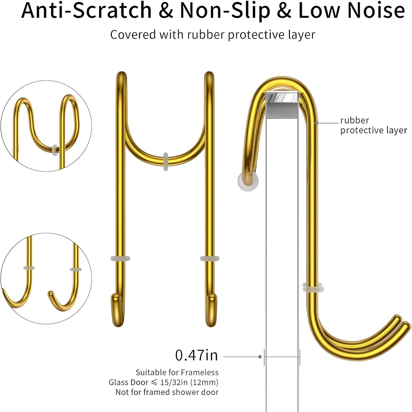 Shower Squeegee for Glass Door 12-Inch Stainless Steel Bathroom Squeegee Window Wiper, with Shower Door Hook, Adhesive Hook, and Spare Silicone Blade for Window Mirror Car All-Purpose Squeegee