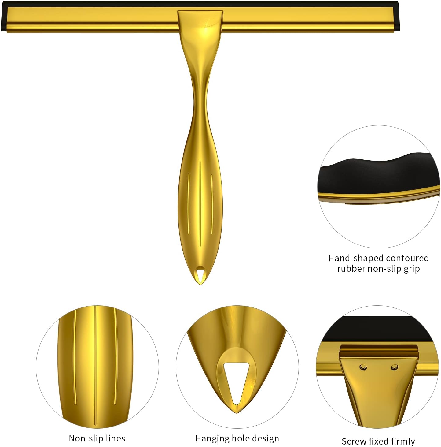 14-Inches Stainless Steel Shower Squeegee Set, Include Shower Door Hook, Adhesive Hook and Spare Silicone Blade, Window Squeegee for Shower Glass Door, Bathroom, Mirror, Window and Car Glass