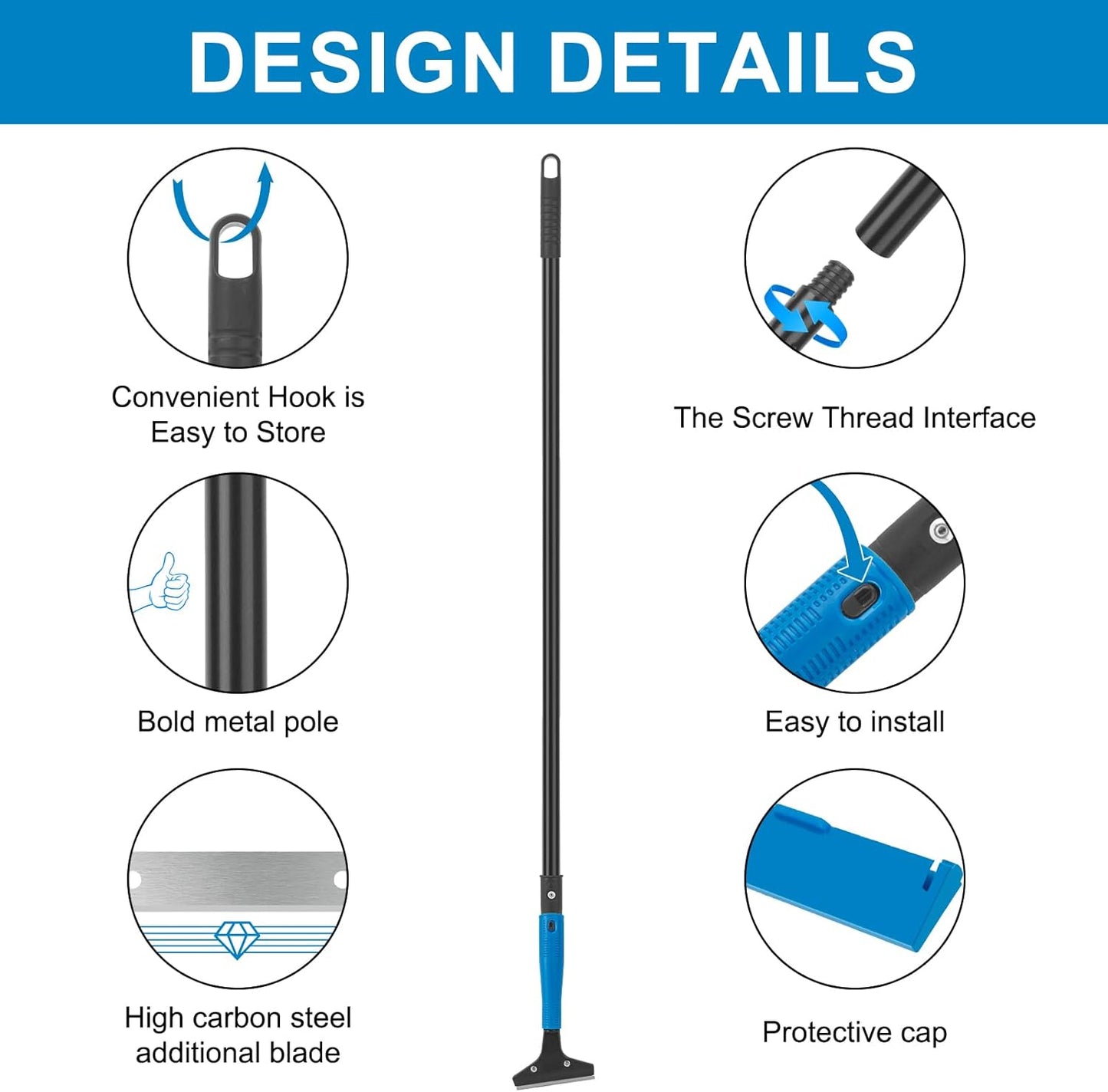 KeFanta Floor Scraper Heavy Duty, 4" Wide Razor Blade Scraper Tool with 45.7" Long Handle, 10PCS Extra Metal Blades, Scraper for Cleaning Glass Wall Gum Paint Tile Glue Linoleum Sturdy Durable
