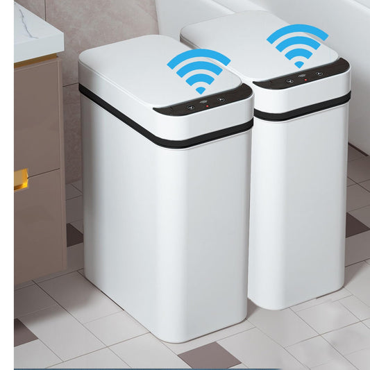 Yatmung 2 Pack - 2.5 Gallon Smart Trash Can Sensor Motion Slim Touchless Bathroom Trash Can - Skinny Trash Bin with Lid - Electric, Narrow, Plastic, Auto Open - Small Automatic Garbage Can (White)