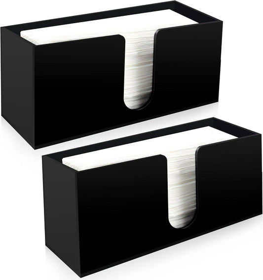 Paper Towel Holder for Countertop,Black Acrylic Napkin Dispenser-Multifold/C-Fold/Z-Fold Trifold Paper Towel Dispenser for Bathroom Kitchen Restaurant Toilet - Durable 5mm Thick(2)