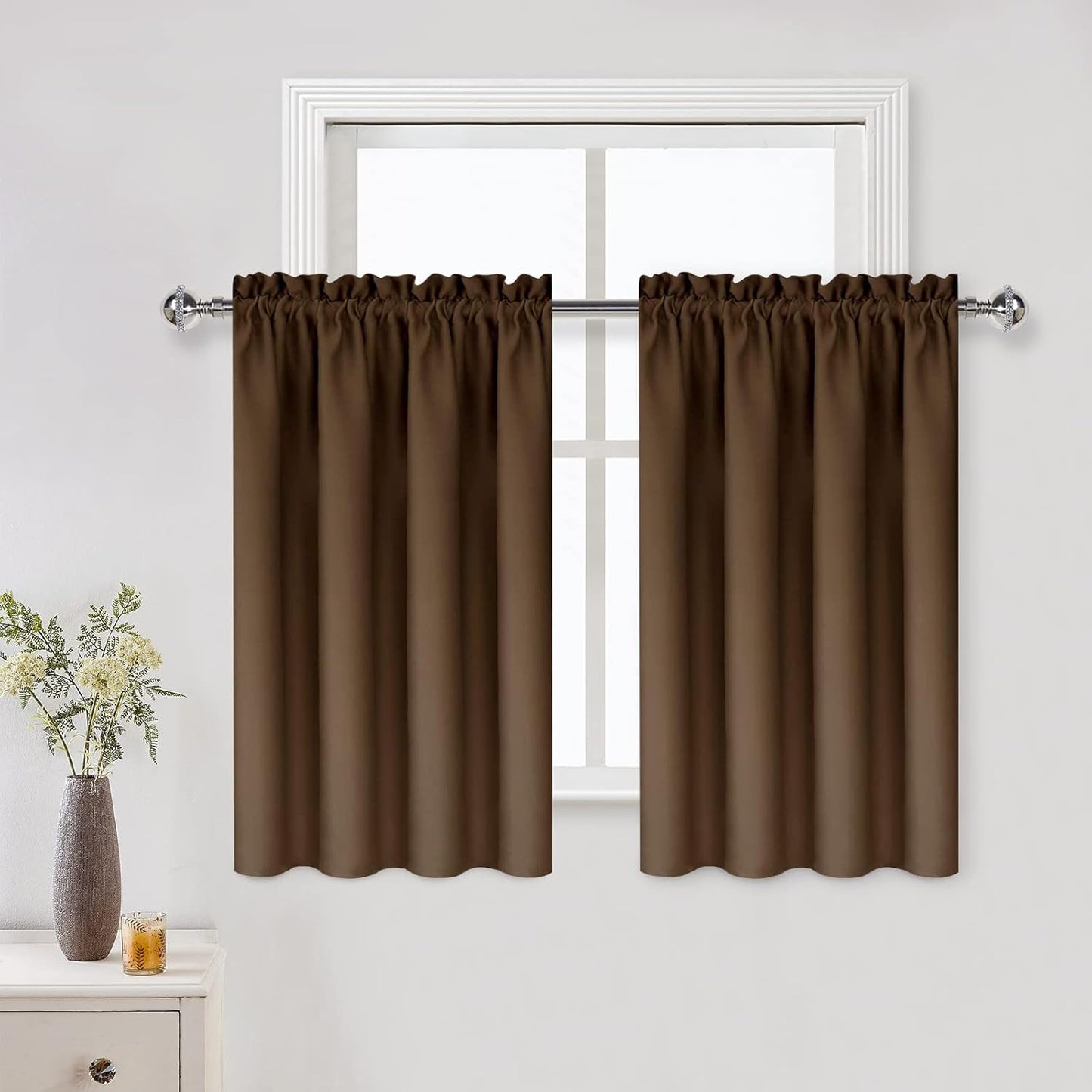 DWCN Brown Blackout Curtains for Small Window, Thermal Insulated Energy Saving Room Darkening Curtains for Kitchen/Bedroom (W42 x L36 inch, Set of 2 Panels, Top of Rod Pocket)