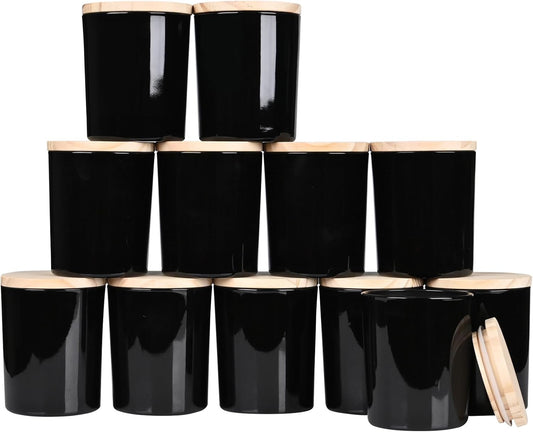 Thick Candle Jars for Making Candles 12 Pcs, 7 OZ Empty Jars with Wood Lids for Candle Making, Sample Container, Light Black