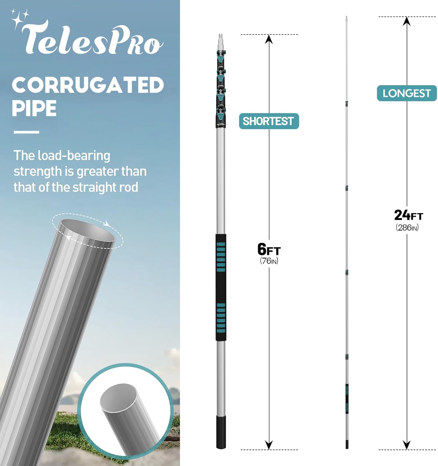 30 Foot High-Reach Duster Kit with 6-24FT Extendable Pole - High Ceiling Duster Cleaning Kit with Telescopic Pole,Cobweb Duster, Window Squeegee, Microfiber Feather Duster