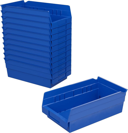 Akro-Mils 30130 Plastic Shelf Bins, Heavy Duty Storage Bins for Garage, Closet, and Drawer Organization, 12-Inch x 6-1/2-Inch x 4-Inch, Blue, 12-Pack