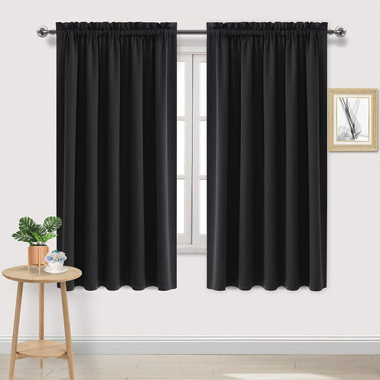DWCN Blackout Curtains for Living Room Thermal Insulated, Energy Saving & Noise Reducing Bedroom Curtains, Black, W 70x L 63 Inch, Set of 2 Rod Pocket Curtain Panels