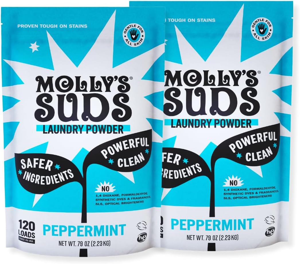 Molly's Suds Original Laundry Detergent Powder | Clean Laundry Detergent Powder for Sensitive Skin | Simple, Effective Ingredients, Stain Fighting | 240 Load (Peppermint)