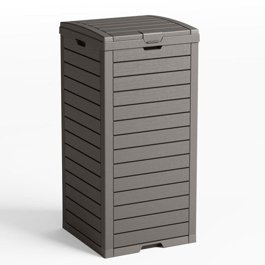 31 Gallon Outdoor Trash Can with Tiered Lid and Drip Tray,Waterproof Resin Waste Bin Indoor,Durable,Stylish,Lightweight Garbage Bin for Patio,Kitchen,Backyard and Office(Gray)