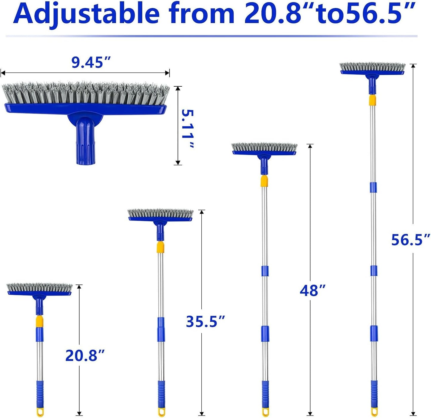 ITTAHO 2 Pack Grout Brush with Long Handle, 56.5'' Swivel Grout Cleaning Brush,V-Shape Grout Scrub Brush, Extendable Handle Grout Cleaner Brush for Tile Floors，Bathroom,Baseboard,Shower,Corner