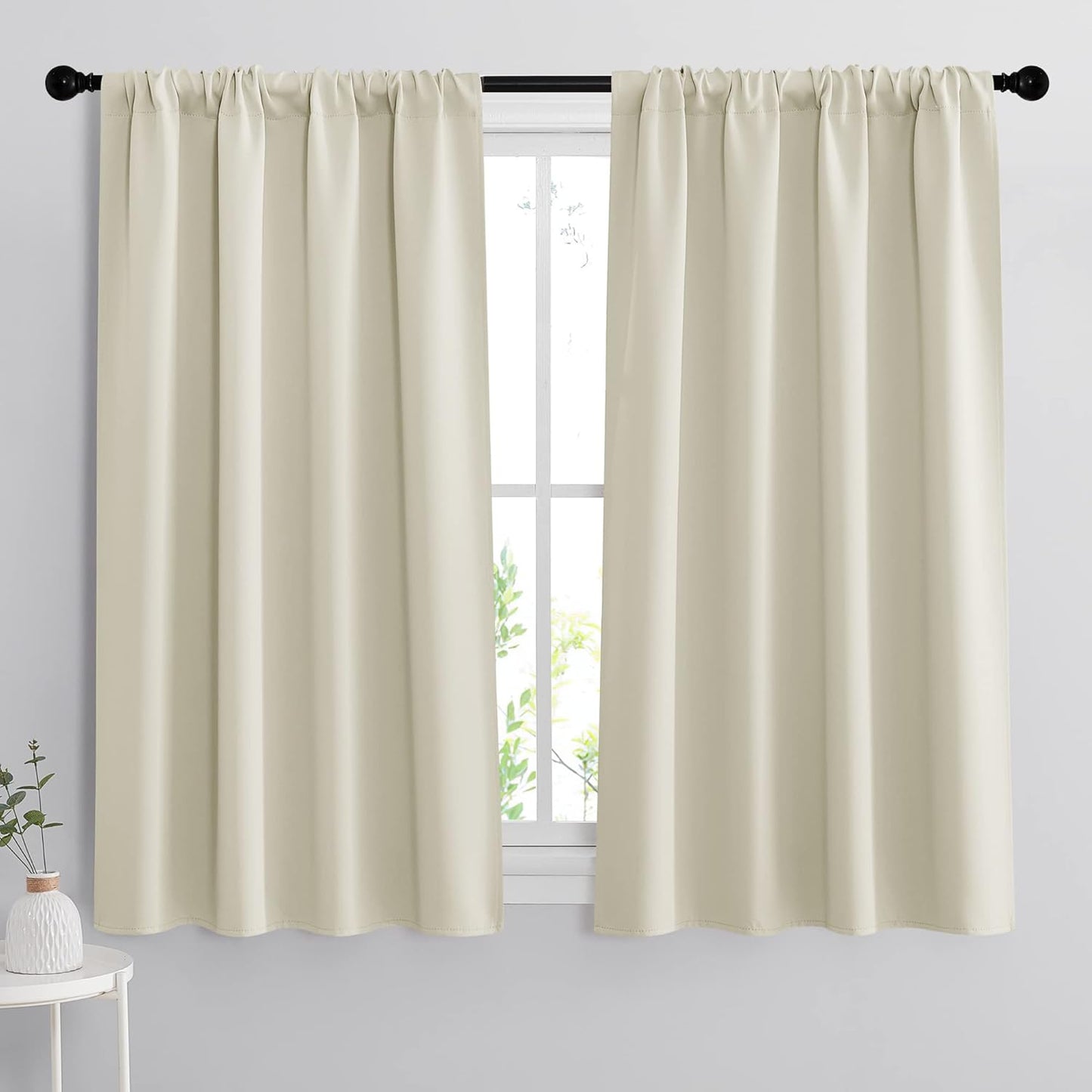 RYB HOME Blackout Curtains 63 inches Long - Energy Saving Insulation Large Window Curtain Blinds for Bedroom Living Room Dining Basement Home Office, W 62 x L 63 per Panel, Beige, 2 Pcs