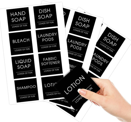 Modern Minimalist Laundry and Cleaning Sticker Labels for Home Organization 24Pcs Vinyl Label Pack Jars Bottles Storage Containers Stickers Bike Hat Bedroom