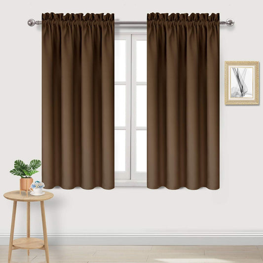 DWCN Blackout Curtains Room Darkening Thermal Insulated Bedroom Curtains Window Treatments, 42 x 45 inches Long, Set of 2 Brown Rod Pocket Drapes