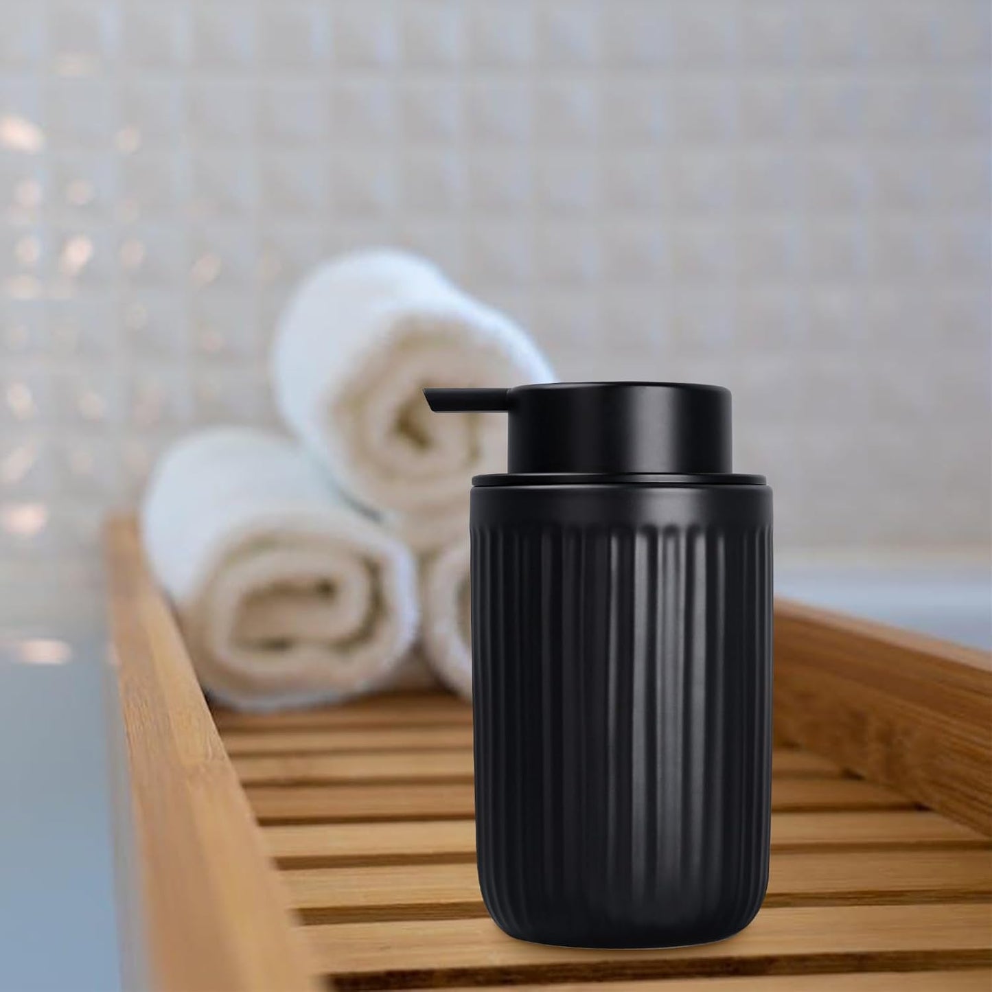 BosilunLife Dish Hand Soap Dispenser - Black Liquid Pump Soap Dispenser for Bathroom Decro 12oz Ceramic Kitchen Dish Dispenser with Rust-Proof Liquid Pump Modern Refillable Lotion Bottles