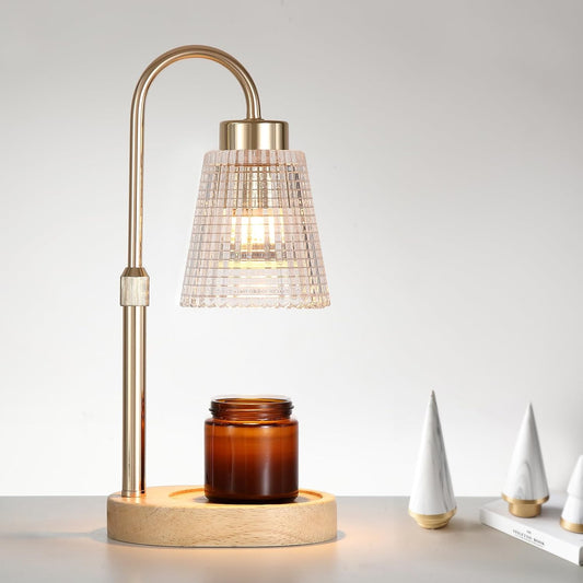 Gold Candle Warmer Lamp with Timer and Dimmer,Fragrance Electric Wax Melt Warmer with 2 Bulbs,Scented Jar Lamp,Mother's Day/Birthday/Christmas Gifts for Mom/Wife,Home Decor,Adjustable Height