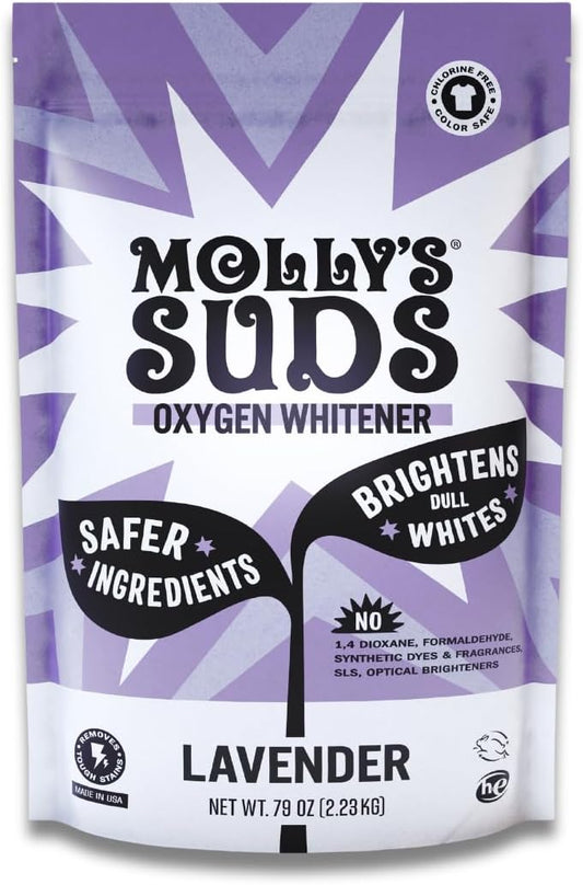 Molly's Suds Oxygen Whitener | Powerful Bleach Alternative, Chlorine Free & Color Safe | Brightens Whites and Removes Stains (Lavender Essential Oil - 79 oz)