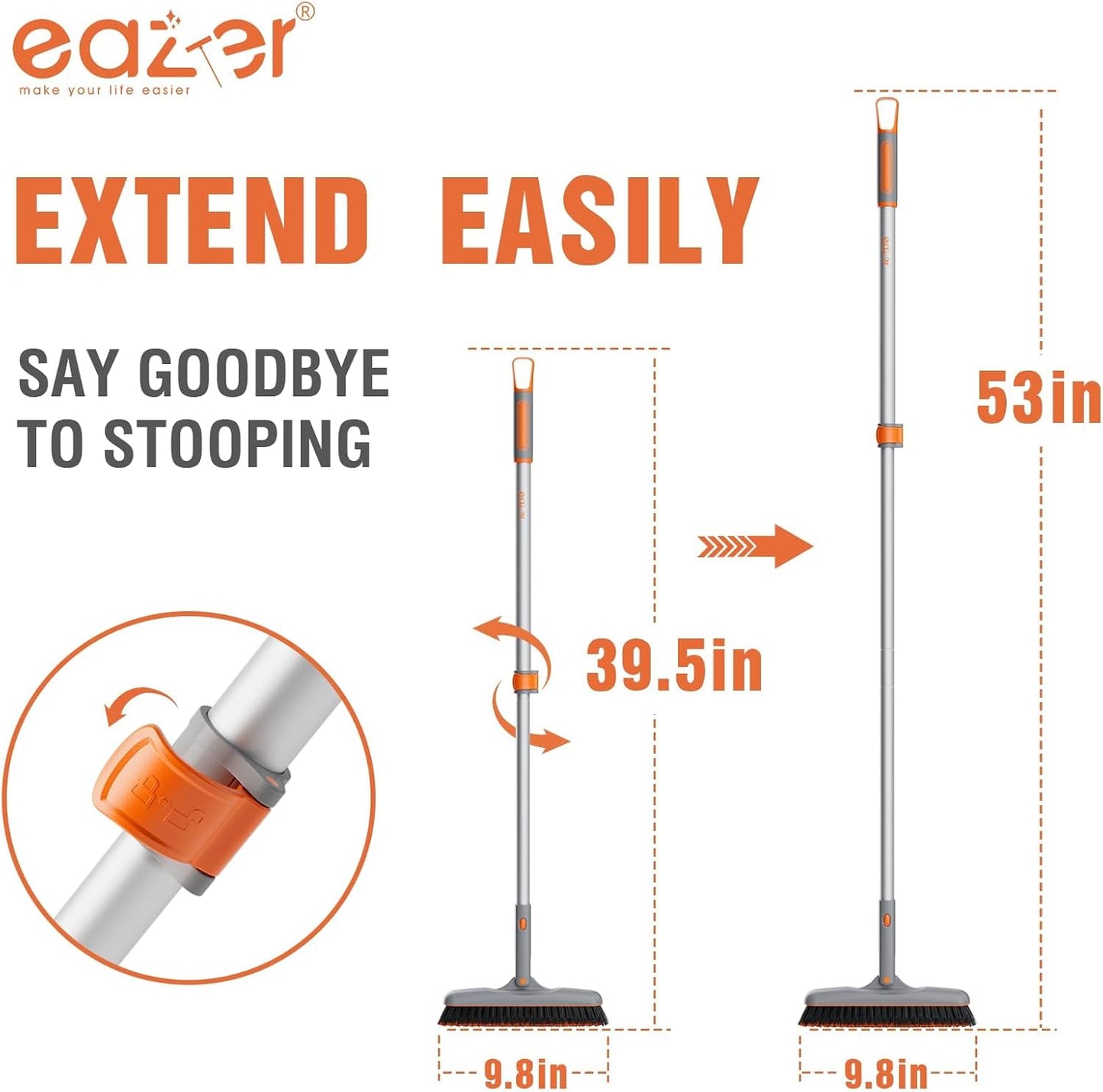 Eazer Grout Brush with Long Handle, 180°Rotation Tile Grout Cleaning Brush, V-Shape Shower Scrubber Cleaner, Stiff Bristle for Cleaning Bathroom Tile Floors - 53in
