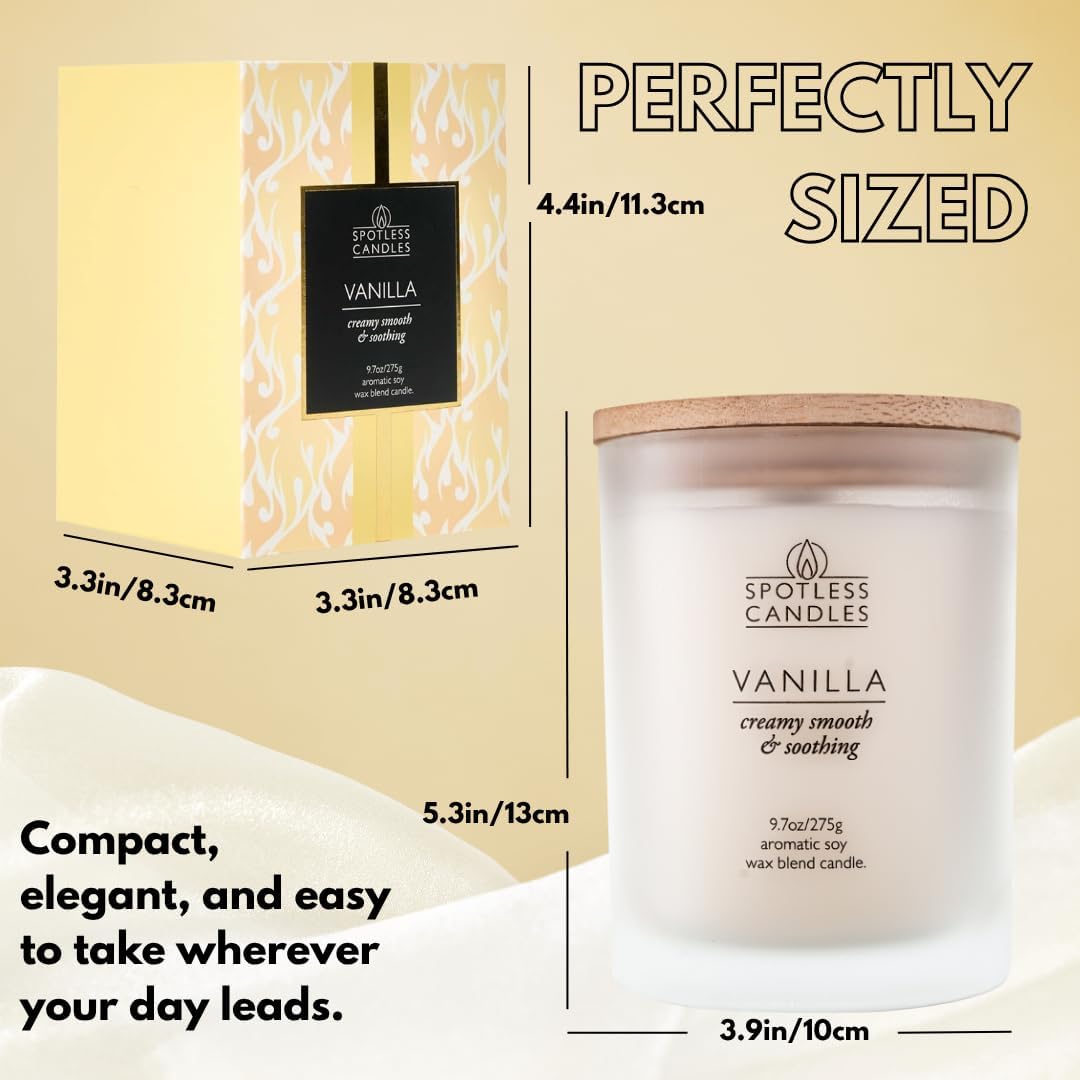 Vanilla Candle - 9.7 oz /275g Vanilla Scented Candle in Cream Frosted Glass Jar with Wooden Lid and Wooden Crackling Wick in a Luxurious Gift Box - Creamy, Smooth and Soothing