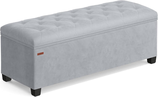 SONGMICS Velvet Storage Ottoman Bench, Foot Rest with Legs, 15.7 x 43 x 15.7 Inches, End of Bed Bench, Storage Chest, Load up to 660 lb, for Living Room, Bedroom, Entryway, Dove Gray ULSF089G02