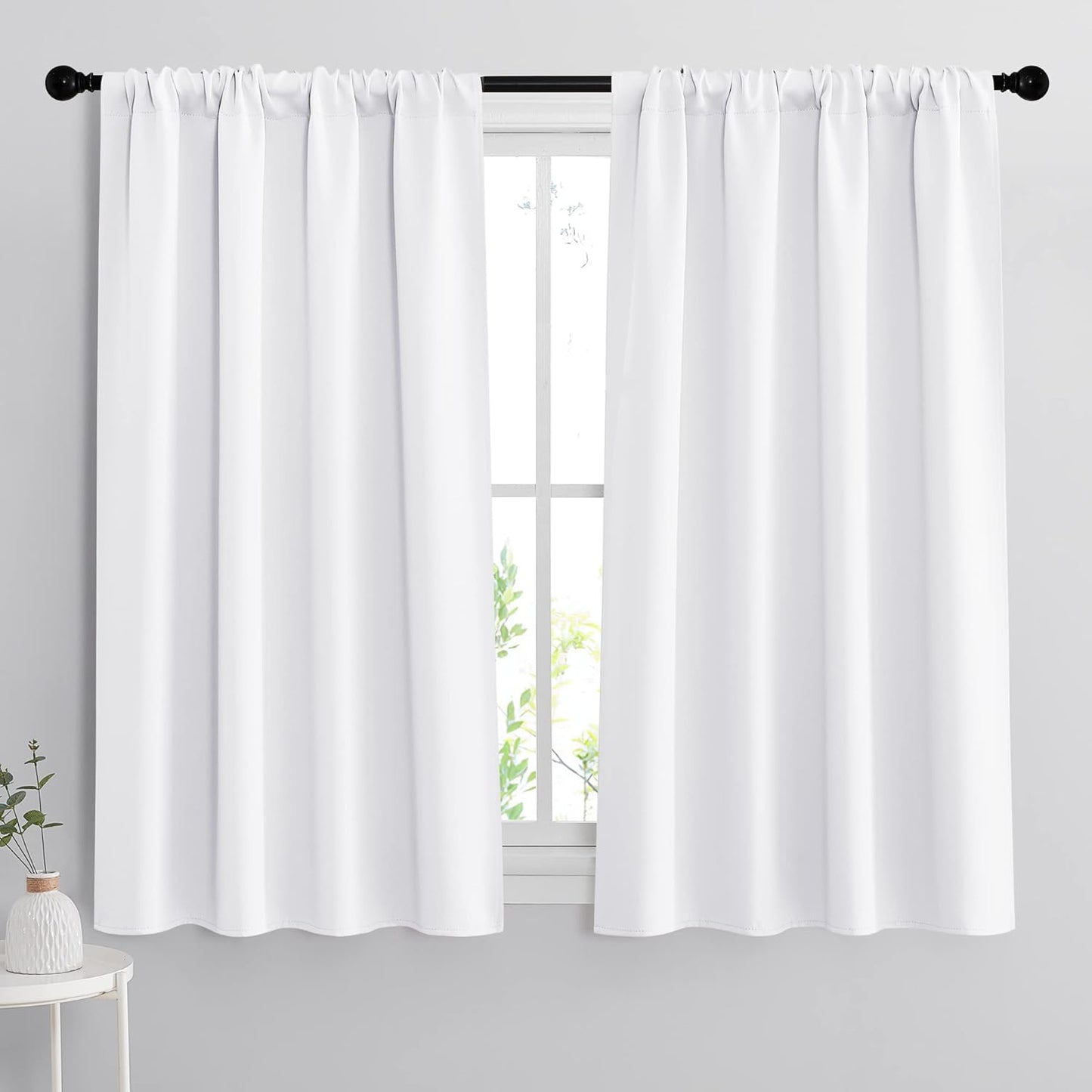 RYB HOME Room Darkening Thermal Insulated Curtains 50% Light Block Curtains Windows Dressing Privacy Protect for Bathroom Kids Nursery, Wide 42 x Long 54 inch, Pure White, 1 Pair