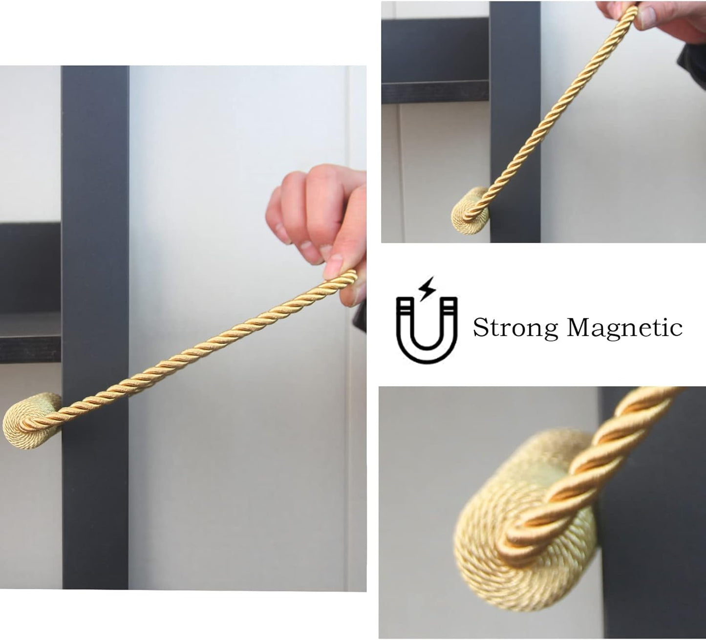 Magnetic Curtain Tiebacks 4 Pack Gold Curtain Rope Tieback Curtain Holders for Drapes Modern Tie Backs Decorative Curtain Holdbacks