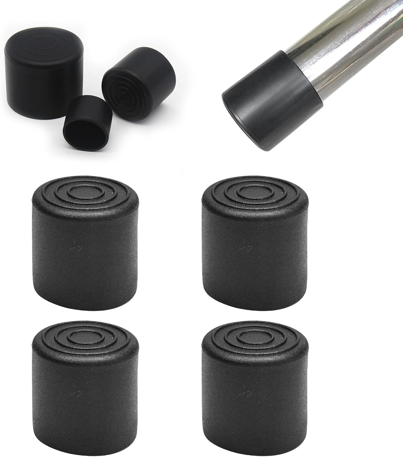 4 Pcs 1" Round Rubber Chair Leg Caps, PVC Table Leg Covers, Flexible & Anti-Slip Furniture Leg End Caps, Chair Leg Floor Protectors for Bar Stool Leg Patio Indoor, Black