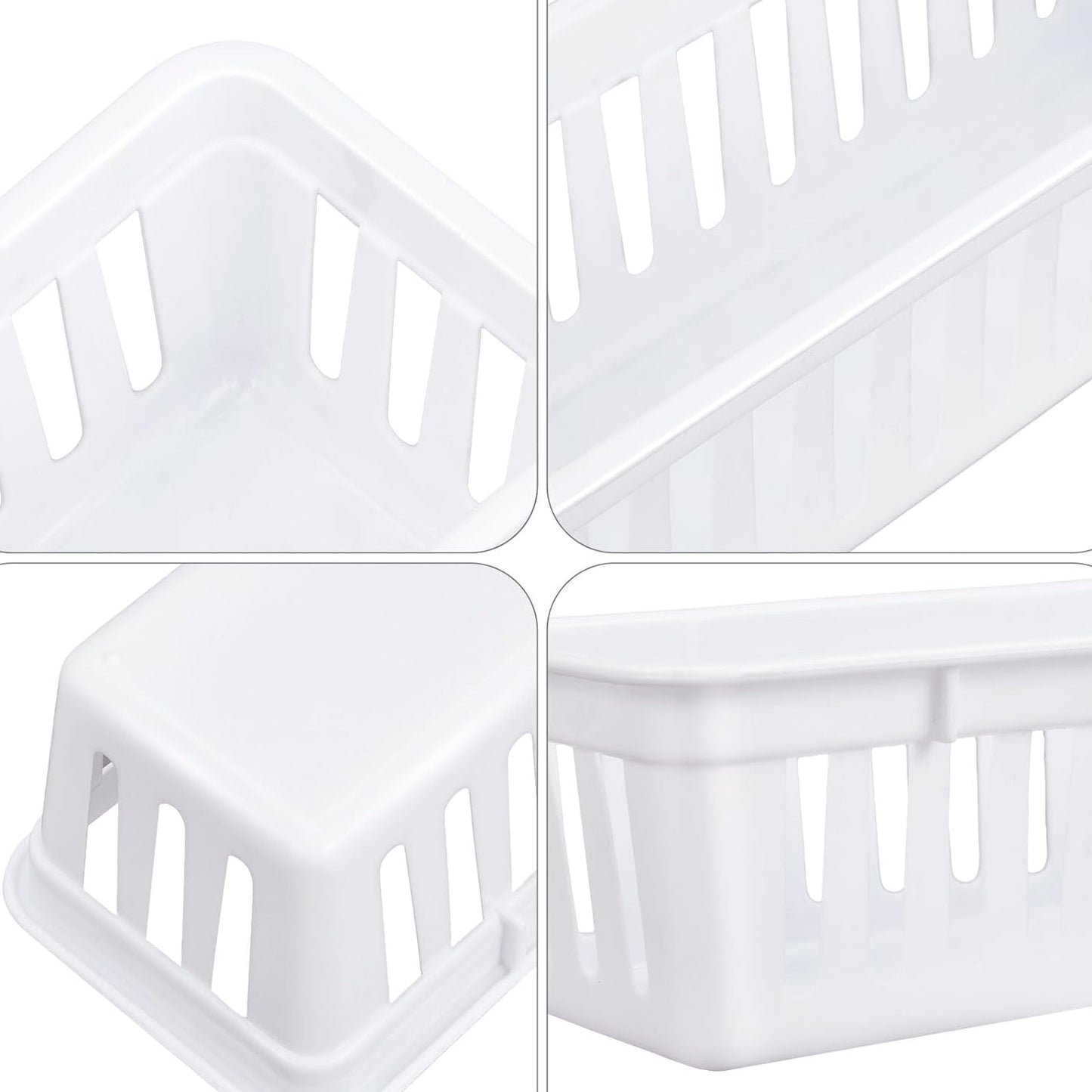 Domensi 24 Pcs Slim Plastic Storage Baskets Tray for Organizing 10.25 x 3.25 x 2.5 Inch Small Storage Bins Stackable Drawer Pencil Trays Holder for Desk Garage Office Containers(White)