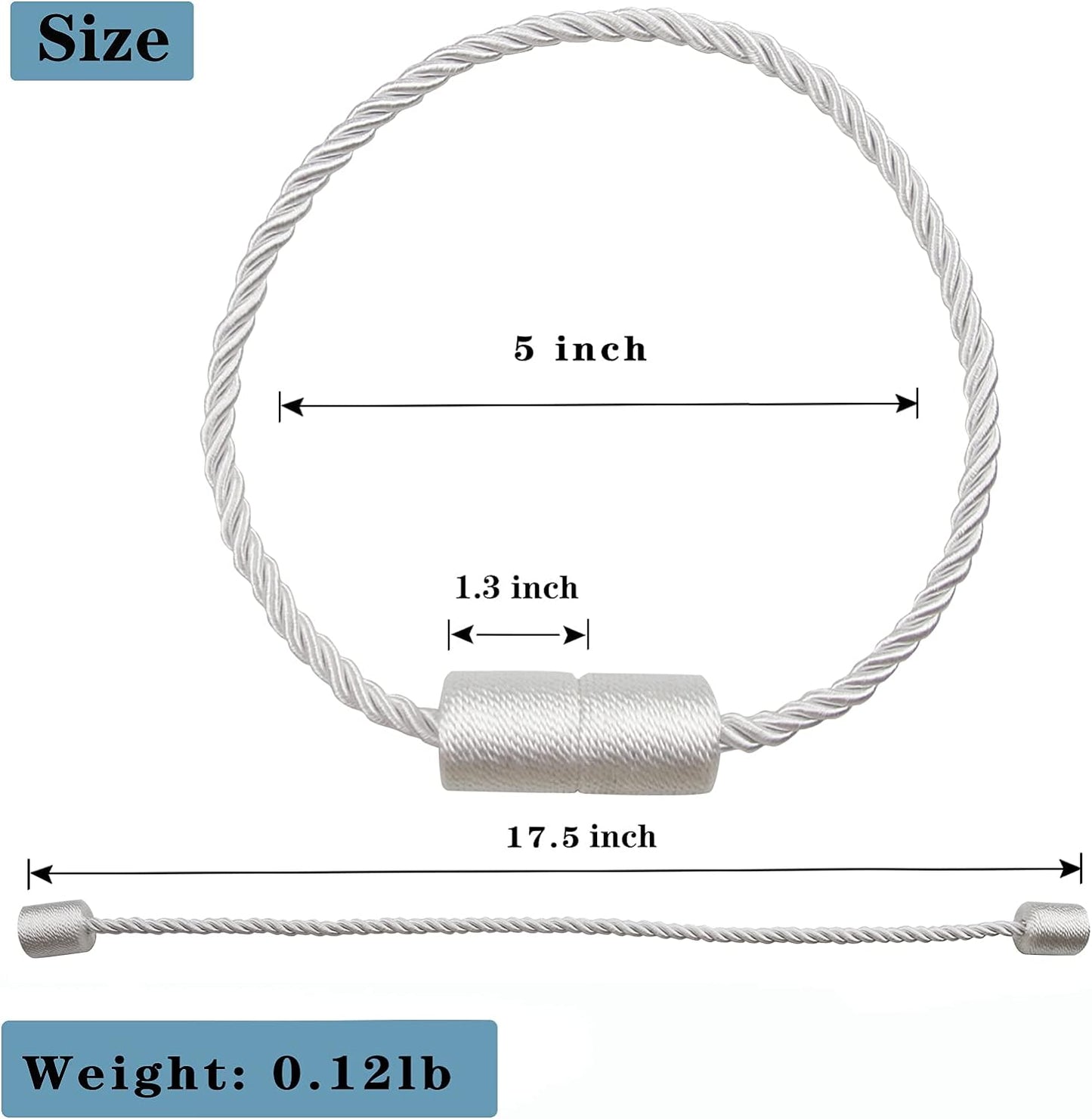 6 Pack White Strong Magnetic Curtain Tiebacks Outdoor Elegant Decorative Tie Backs Modern Rope Tiebacks for Drapes Window Curtain Holdbacks for Draperies