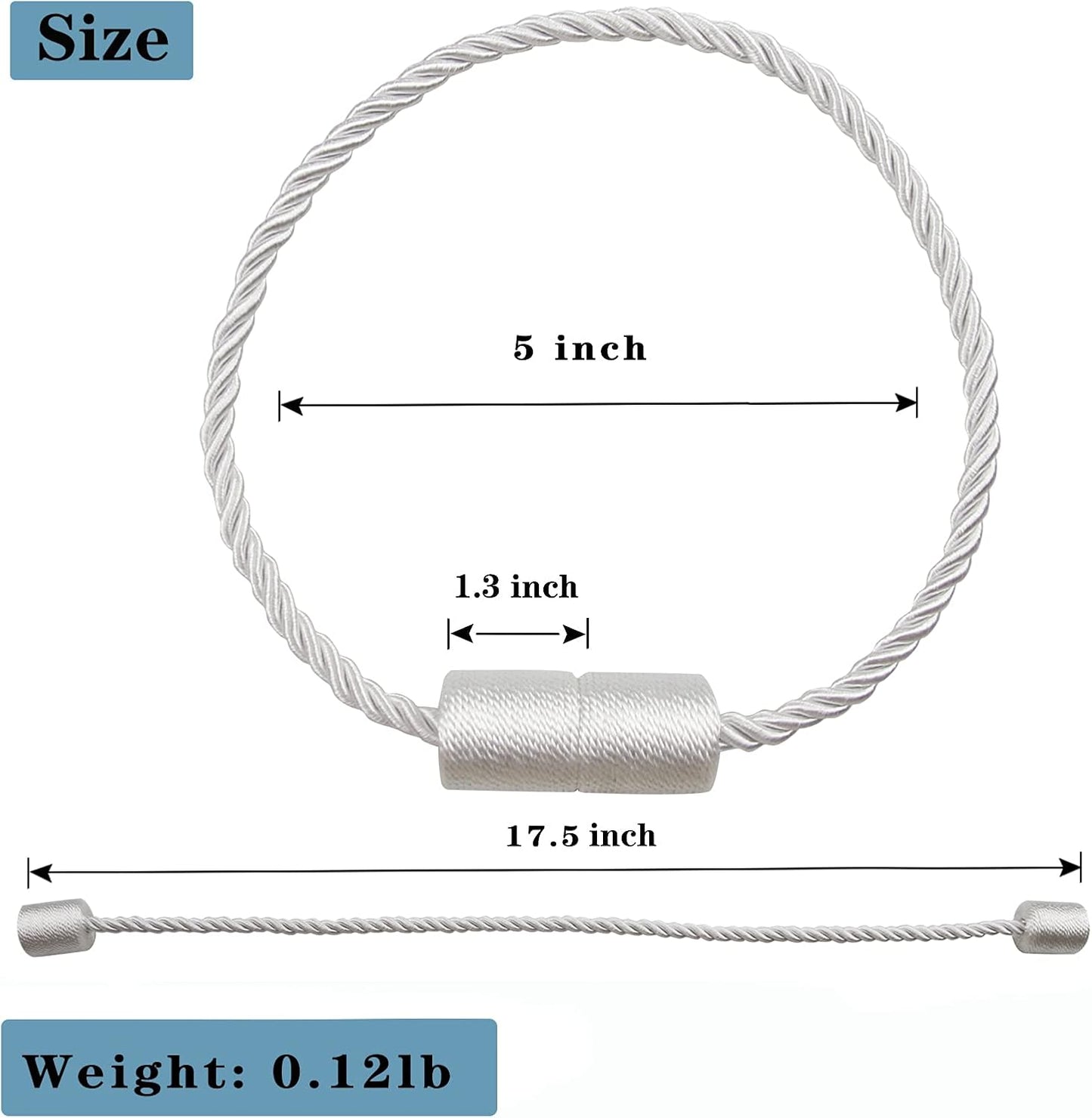 2 Pack White Strong Magnetic Curtain Tiebacks Outdoor Elegant Decorative Tie Backs Modern Rope Tiebacks for Drapes Window Curtain Holdbacks for Draperies