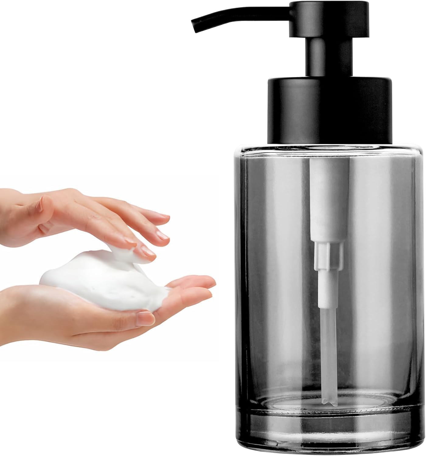 Enra Foaming Soap Dispenser, 12oz Black Thick Glass Bathroom and Kitchen Soap Dispenser with Stainless Steel Pump
