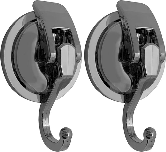 Heavy Duty Suction Cup Hooks for Shower, Bathroom Robe - Reusable, No Hole Punched, for Garland Decoration (Silver Grey, 2 Pack), XPG-TSX1