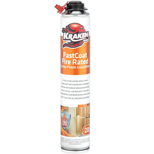 Kraken Bond Fastcoat Fire Rated Spray Foam Insulation Kit Closed Cell in a Can 20 sq ft (1x27.1 oz.) (R-Value 11.32 / 2in) - Spray Foam for Garage Door, Attic, Wall Gun & Cleaner Not Included, 1 Pack