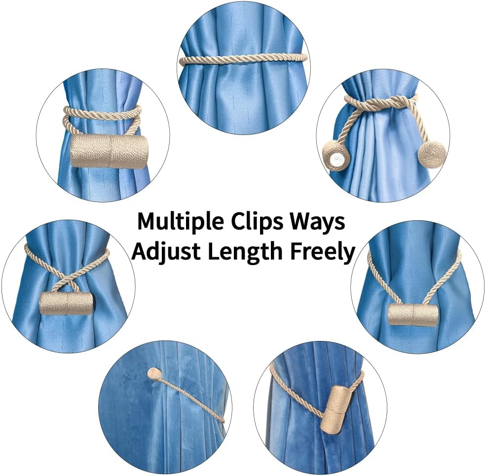 18 Inch Strong Magnetic Curtain Tiebacks, Curtain Holdbacks Modern Upgrade Strong 2021 New Twisted Style Decorative Drapery Rope Tie Backs(4 Pack Beige)