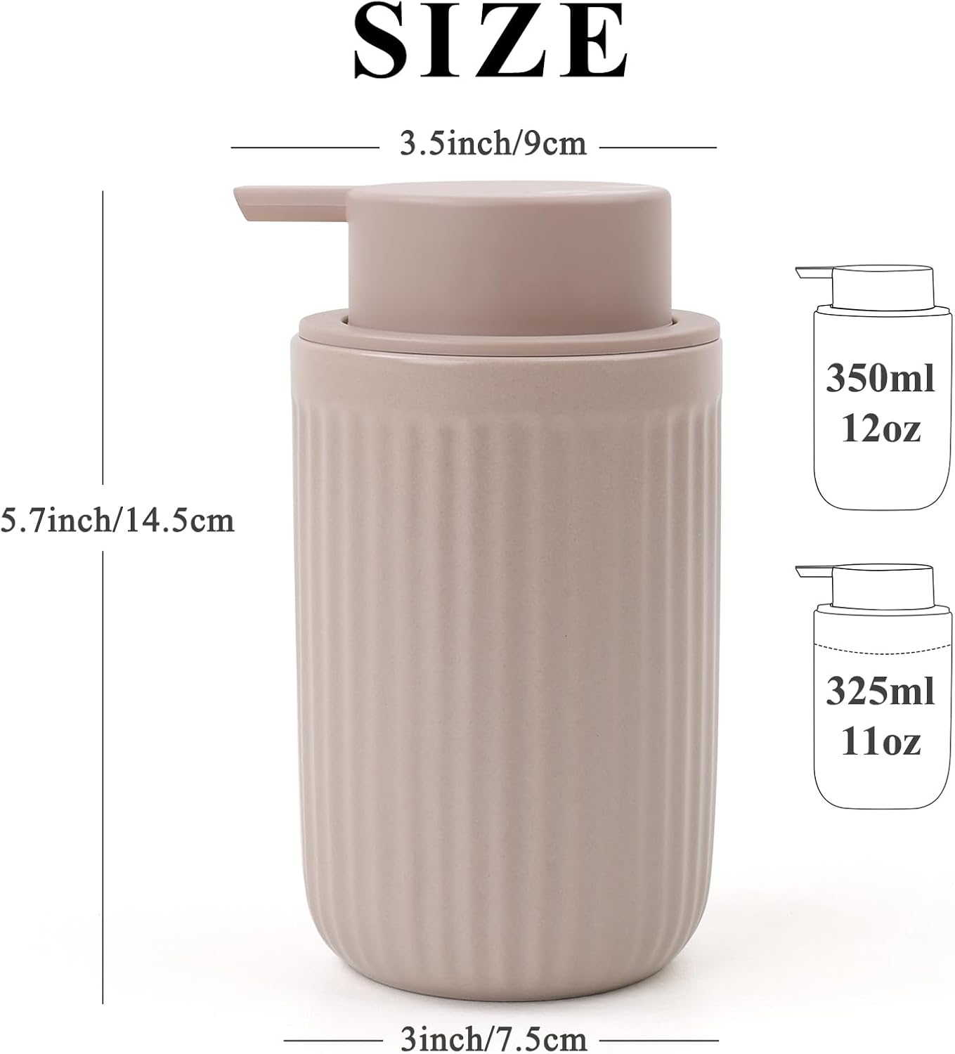 BosilunLife Dish Hand Soap Dispenser - Khaki Liquid Pump Soap Dispenser for Bathroom Decro 12oz Ceramic Kitchen Dish Dispenser with Rust-Proof Liquid Pump Modern Refillable Lotion Bottles