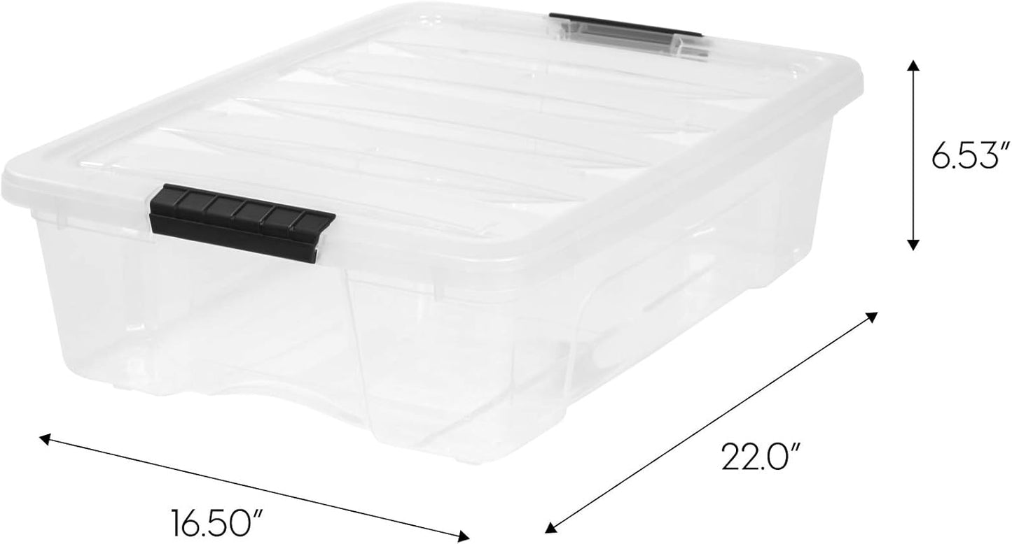 IRIS USA 27 Qt Stackable Plastic Storage Bins with Lids, 2 Pack - BPA-Free, Made in USA - Discreet Organizing Solution, Latches, Durable Nestable Containers, Secure Pull Handle - Clear