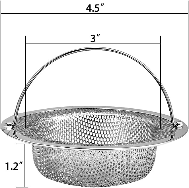 Kitchen Sink Strainer, 2-Pack Sink Strainer Basket with Handle, 4.5" Diameter, Stainless Steel, Rust Free and Dishwasher Safe