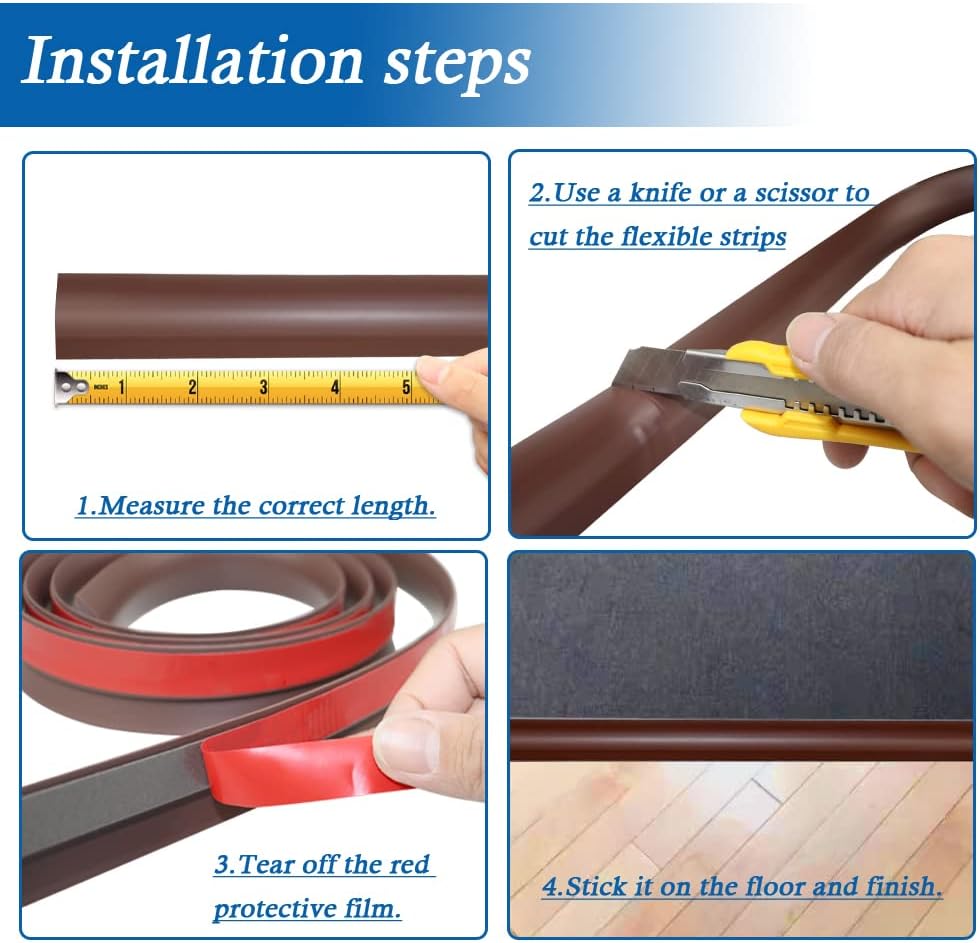 Floor Transition Strip Self Adhesive Carpet & Flooring Transitions Edging Trim Strip PVC Threshold Transitions Suitable for Threshold Height Less Than 5mm (6.56Ft, Brown)