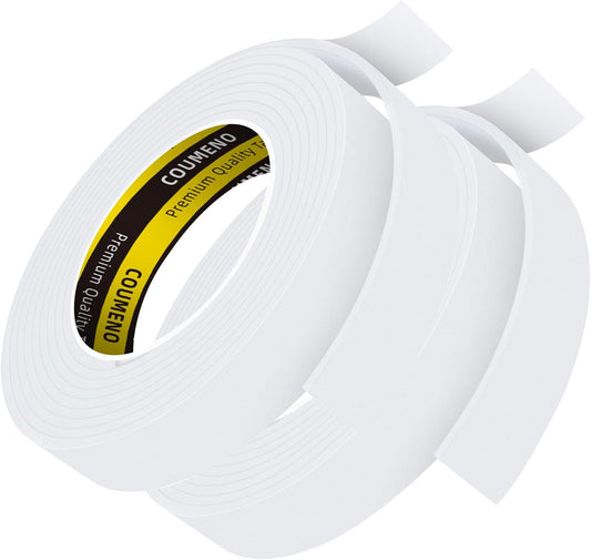 2 Pack Single-Sided Adhesive Foam Tape 1inX9.84FT Single-Sided Sealing Strip Foam Pad Sponge Tape Window Weatherproof White