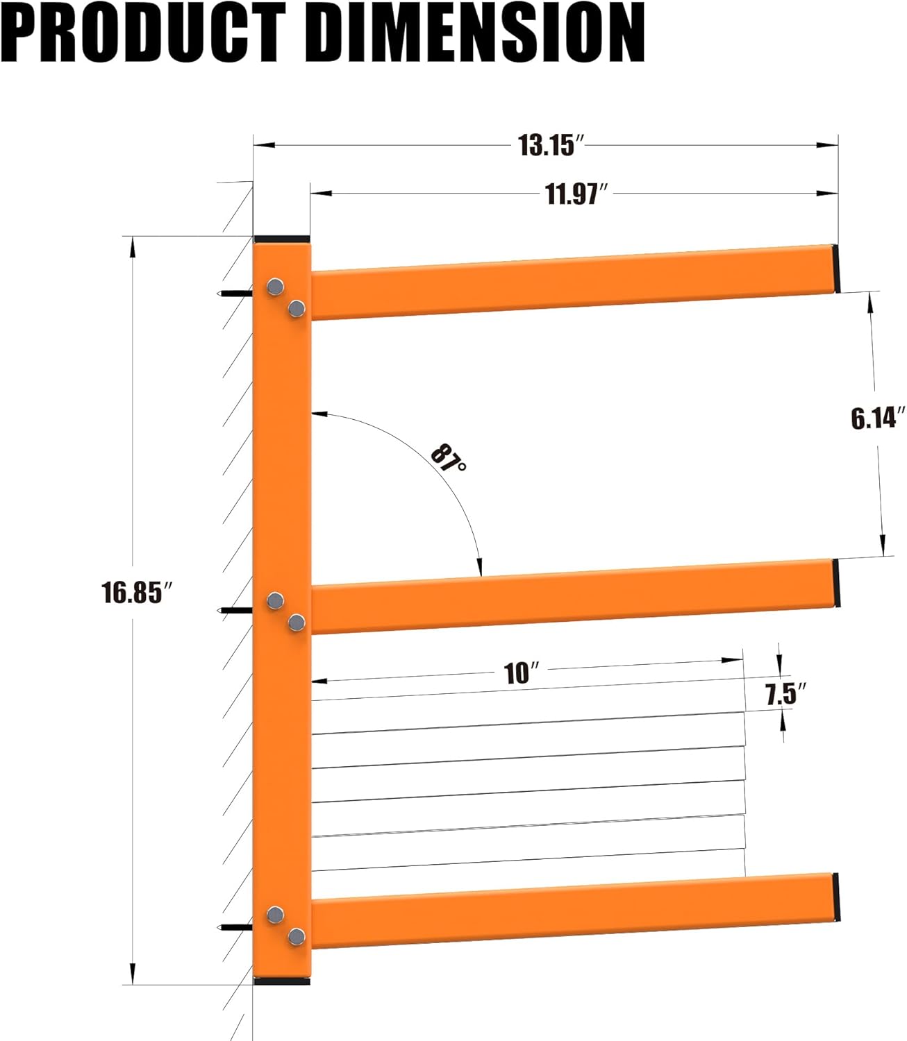 UNITEDPOWER Wall Mount Wood Organizer, Lumber Storage Rack, Heavy Duty Metal Shelf with 6-Level for Workshop or Garage, Indoor Or Outdoor Use-4 Hook