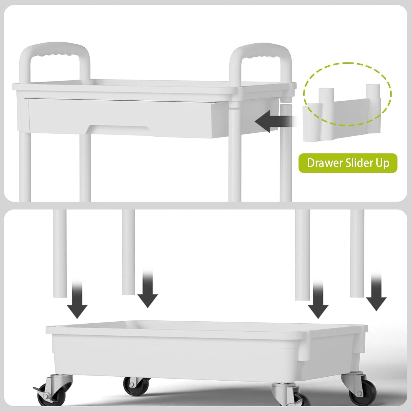 4 Tier Rolling Cart Organizer,Art Craft Diaper Bedside Snack Laundry Room Bathroom Organizer Narrow Thin Slim Rolling Trolley Utility Cart with Wheels for Kitchen,Office(White)
