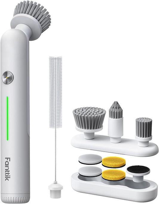 Fanttik G9 Nano Cordless Spin Scrubber with NeoPulse Motor, IPX7 Waterproof Grout Brush, 8 Replaceable Heads & LED Display for Cleaning Bathroom, Tile, Corners - White